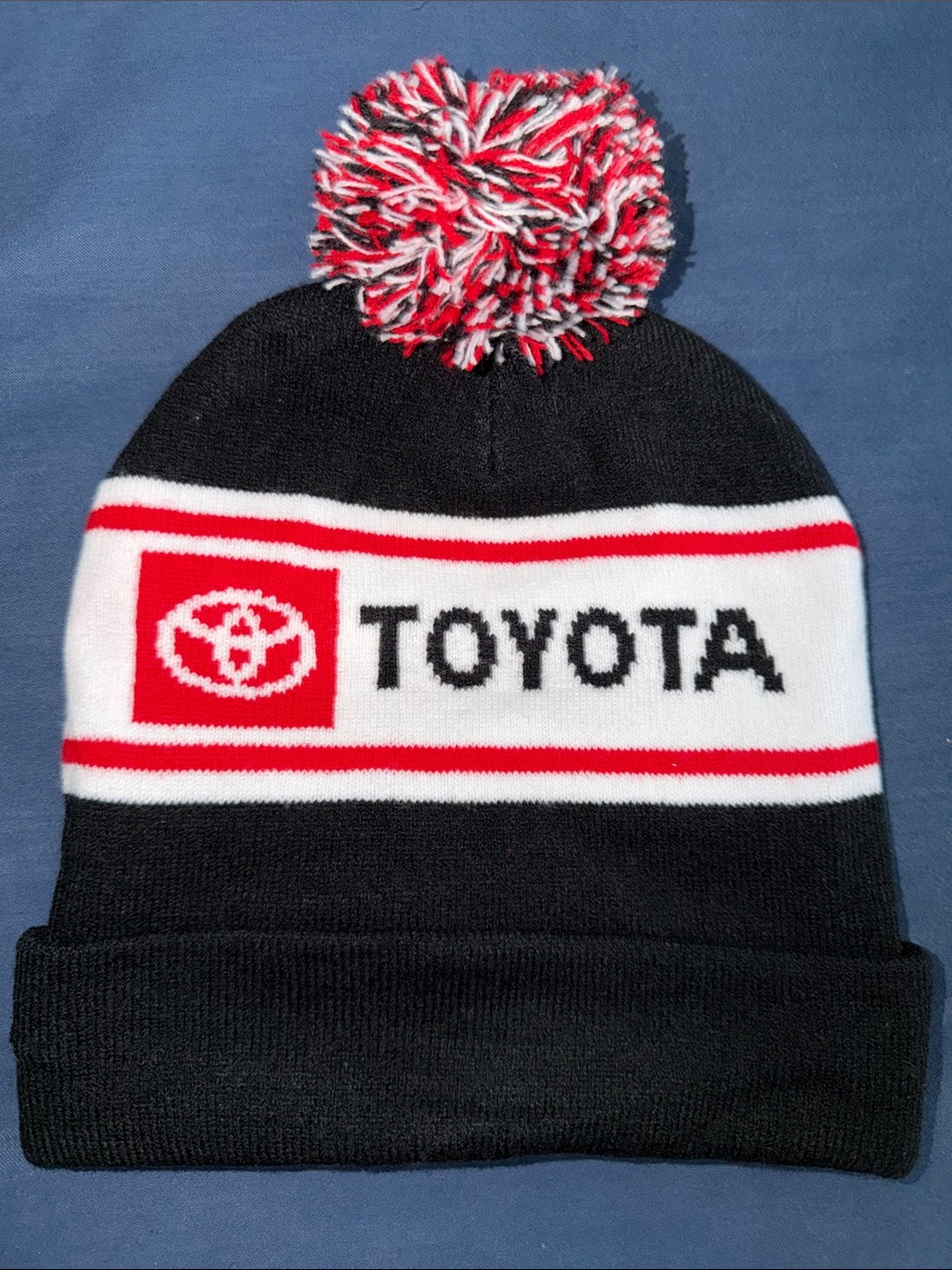 Toyota Women's Pom Beanie Hat - Black, White & Red